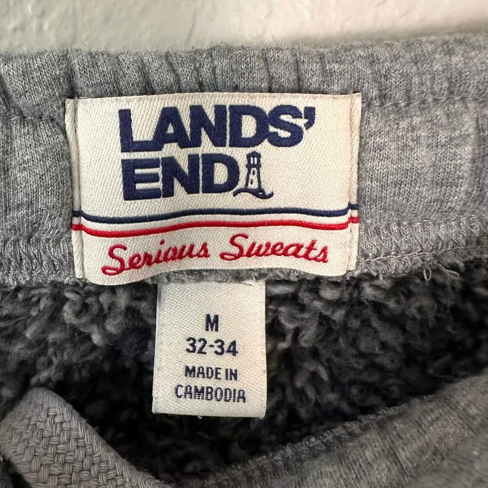 Lands' End Serious Sweats Men's M Gray Sherpa Fleece Lined Joggers Sweatpants